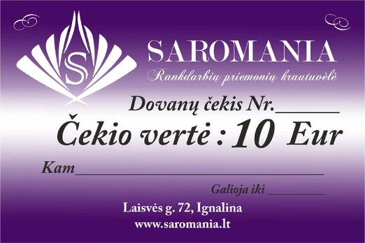 Dovanų čekis 10 Eur vertės