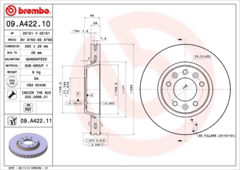 BREMBO 09.A422.11 Brake Disc