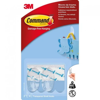 Kabliukas 3M Command, plastikas, skaidri, 2 vnt.