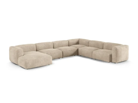 Velvet Modular Right Corner Sofa, "Martina", 6 Seats, 420x330x75, Light Beige