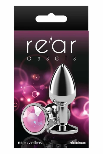 REAR ASSETS Silver Small Intimate Plug with Pink Gem, Aluminum