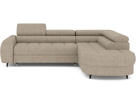 Vesteria right-hand corner sofa with sleeping function and storage compartment, beige bouclé, Modern, Beige