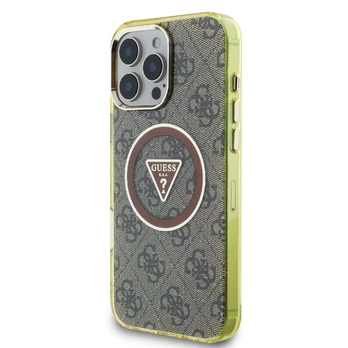 Dėklas Guess IML 4G Glitter and Triangle Logo MagSafe Case for iPhone 16 Pro Brown
