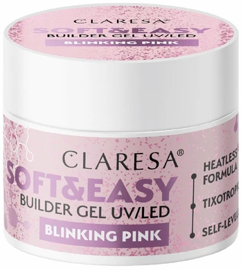 CLARESA Żel budujący do paznokci Soft&Easy Builder Blinking Rožinė 12 g
