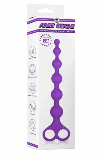 NMC 8 Inch Ribbed Silicone Beads Purple - Flexible Intimate Accessory