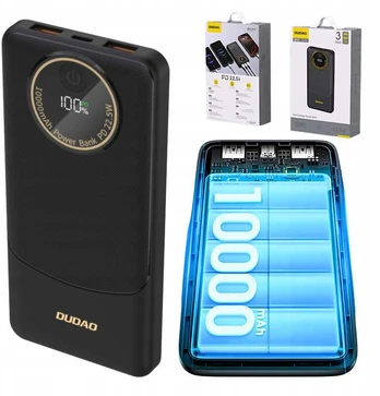 Powerbank 10000 mAh – greitas įkrovimas (PD 22.5W), USB-A/C, LED ekranas