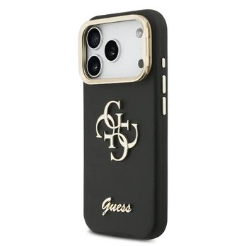 Guess PU Grained 4G Logo Stand Camera Frame Case for iPhone 17 Pro Juodas
