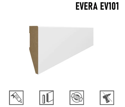 Grindjuostė MDF EVERA (EV101) balta | 65mm, 2.4m