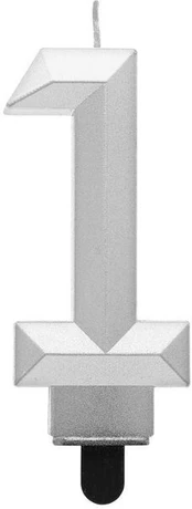 Sidabrinė torto žvakutė "1", 7.6 cm