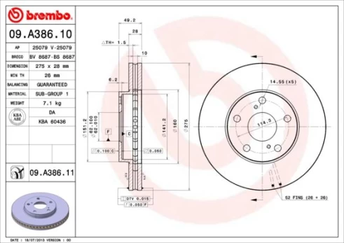 Stabdžių diskas BREMBO 09.A386.11