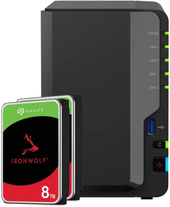 Serveris Synology DS225+ 16TB Seagate IronWolf NAS-Bundle NAS inkl. 2x 8TB Seagate IronWolf 3.5 col. SATA HDD