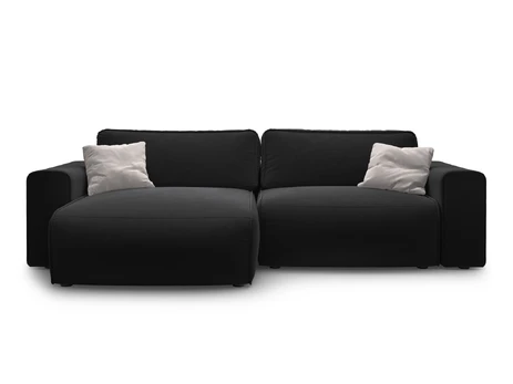 Velvet Left Corner Sofa With Bed Function And Box, "Victor", 3 Seats, 246x148x83, Black
