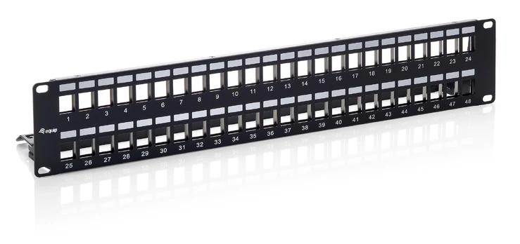 equip 48-Port Keystone Cat.6 Shielded Patch Panel - Juodas - Cat6 - Juodas - SPCC - Rack mounting - 2U - 88 mm