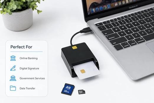 Parveidotājs iLike 4-in-1 USB Smart Card Reader with SIM SD & Micro SD Support CAC Reader for ID Cards Bank Cards eID and Memory Cards ILISCRSSDBL ()
