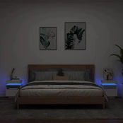Naktinės spintelės su LED, 2vnt., baltos, 40x39x48,5cm kaina