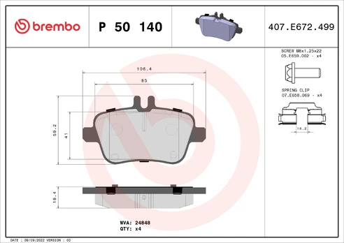 Stabdžių trinkelių rinkinys, diskinis stabdys BREMBO P50140