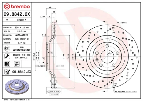 Stabdžių diskas BREMBO 09.8842.2X