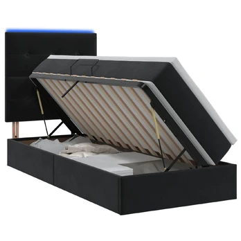 LED saugojimo lova su čiužiniu Juoda 100 x 200 cm Aksomas