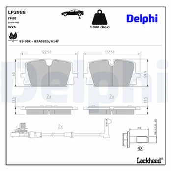 stabdžių trinkelių rinkinys, diskinis stabdys DELPHI LP3988
