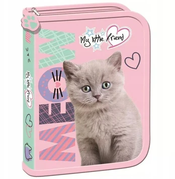 Dviklapių mokyklinė dėklė "fluffy Kitty" su piešiniais