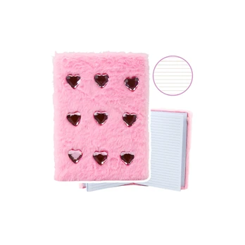 Lean Plush Notebook Notebook Lined Crystal Hearts Rožinė A5 80 Sheets