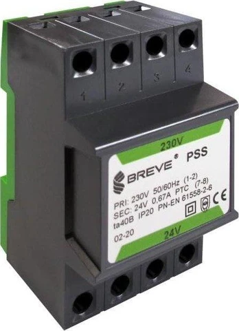 BREVE 1 fazis modulinis transformatorius PSS 10VA 230V / 24V / bėgis / 16024-0251