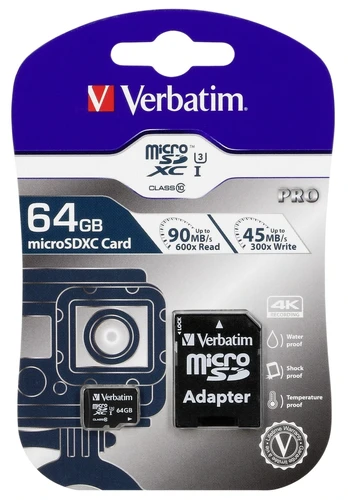 Verbatim microSDXC Pro 64GB Class 10 UHS-I incl Adapter