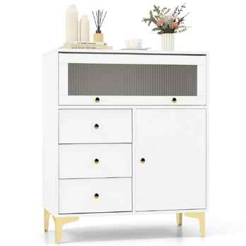 Bonideco Select Komoda 80x40x95,5cm., baltos/auksinės spalvos