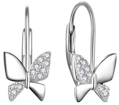 Moiss Beautiful sidabrinis earrings Butterflies with clear zircons E0000330