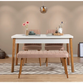 Valgomojo komplektas Kalune Design Costa 0900 - 3 AB, baltas/rožinis/pušies