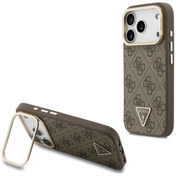 Case Guess 4G PU Triangle Logo & Stand Camera Magsafe for iPhone 18 Pro Max / 17 Pro Max brown
