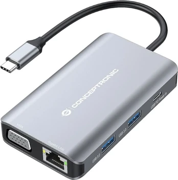 CONCEPTRONIC Dock USB-C->HDMI,VGA,GbE,3xUSB3.0,100WPD 0.25m