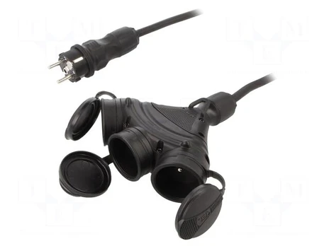 Extension lead | 3x2.5mm2 | Sockets: 3 | rubber | black | 5m | 16A | EXTREM