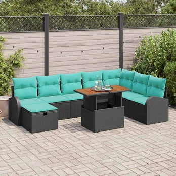 Sodo Sofų Rinkinys 9 pcs Juoda poliratanas