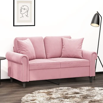 Sofa su pagalvėlėmis, aksomas : Plotis - 120 cm, Spalva - Rožinė