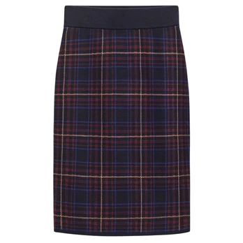 Midi sijonas moterims, Mėlyna, Check knit skirt