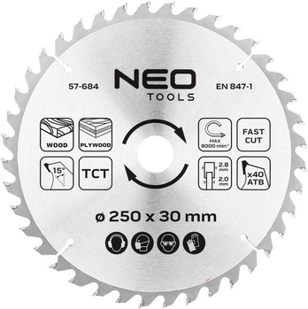 Neo Tools Diskinio pjūklo diskas, Widia, 250 x 30 mm, 40 dantų