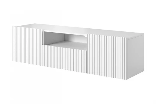 Tv Set Wall Mounted Nicole 150 Cm With Open Shelf - White / White Mat