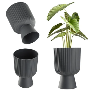 Gėlių vazonas 14 cm, pilkas, modernus plastikinis