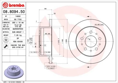 BREMBO 08.8094.50 Brake Disc