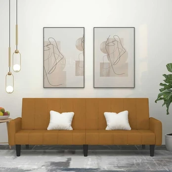 Dvivietė sofa-lova, rudos spalvos, aksomas