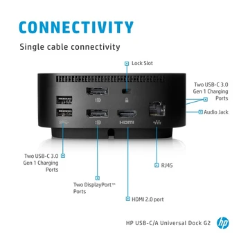 HP USB-C/A Universal Dock G2 Jungčių stotelė, Juoda