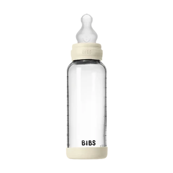 BIBS - Glass Baby Bottle Round Silicone Medium Flow - Ivory - 240 ml