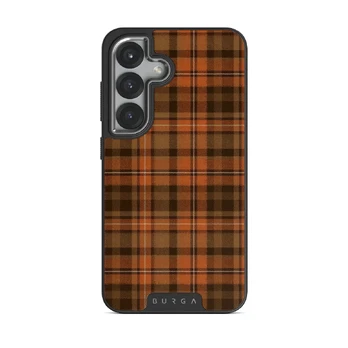 Autumn Plaid - Samsung Galaxy S25 Case, Elite Dark (Magnetic) / Silver
