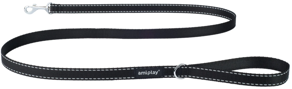 Pavadėlis Amiplay Reflective, juodas, 1.5m x 2cm