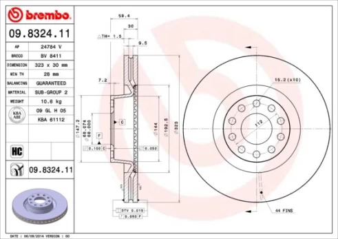 Stabdžių diskas BREMBO 09.8324.11