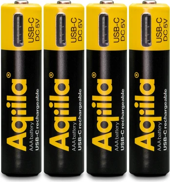 Aqiila USB-C Rechargeable Baterija, Size AAA, 600 mAh, 4-pack