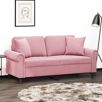 Sofa su pagalvėlėmis, aksomas : Dydis - 140 cm, Spalva - Rožinė