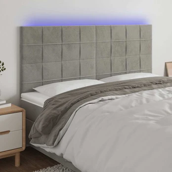 Galvūgalis su LED, šviesiai pilkas, 180x5x118/128cm, aksomas