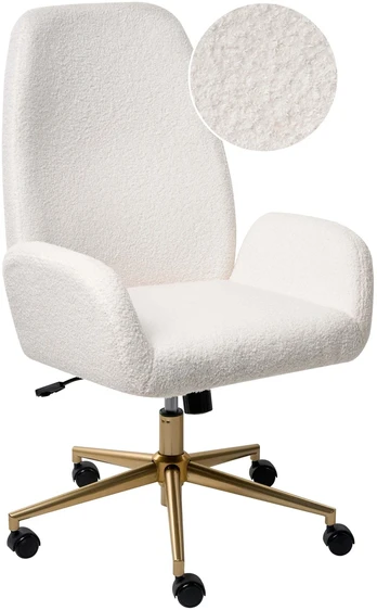 Beliani CLARE biuro kėdė, Boucle, balta